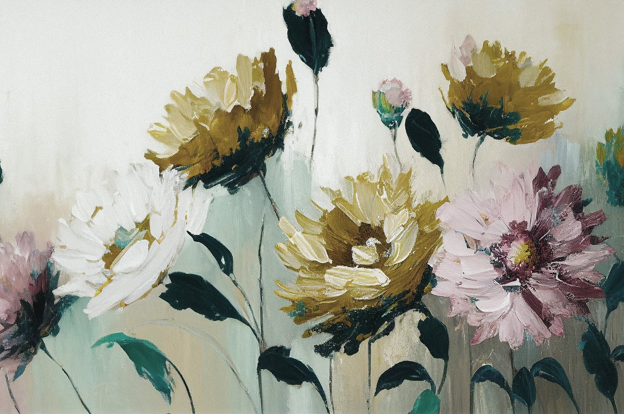 Blombukett med ranunkelblommor, horisontella inramade canvastryck av F. Abderrahim