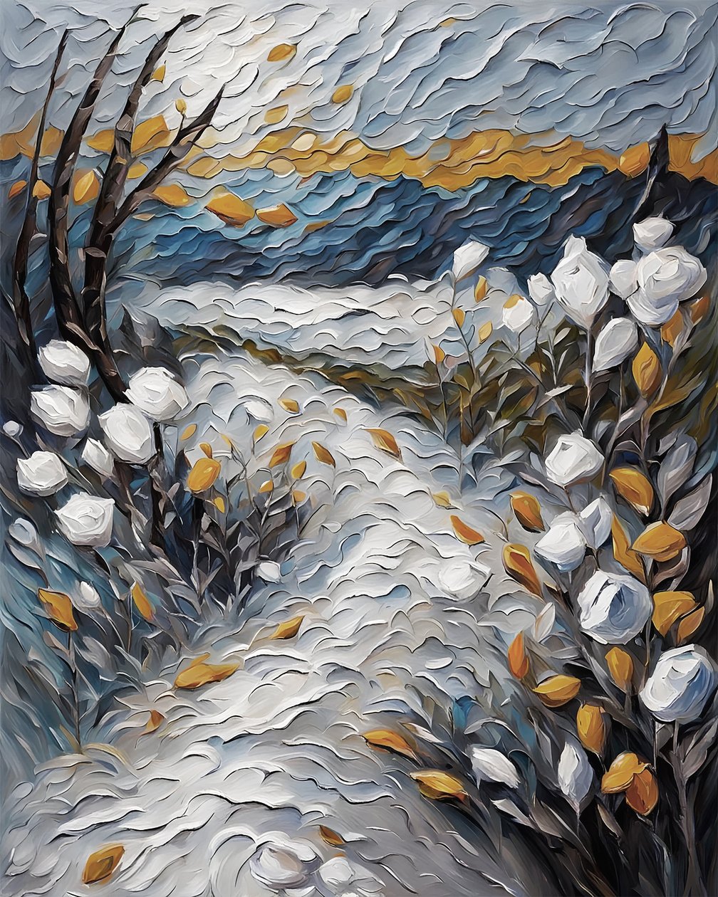Naturlig scen, bergstopp, blommigt landskap, canvas  väggkonst av F. Abderrahim