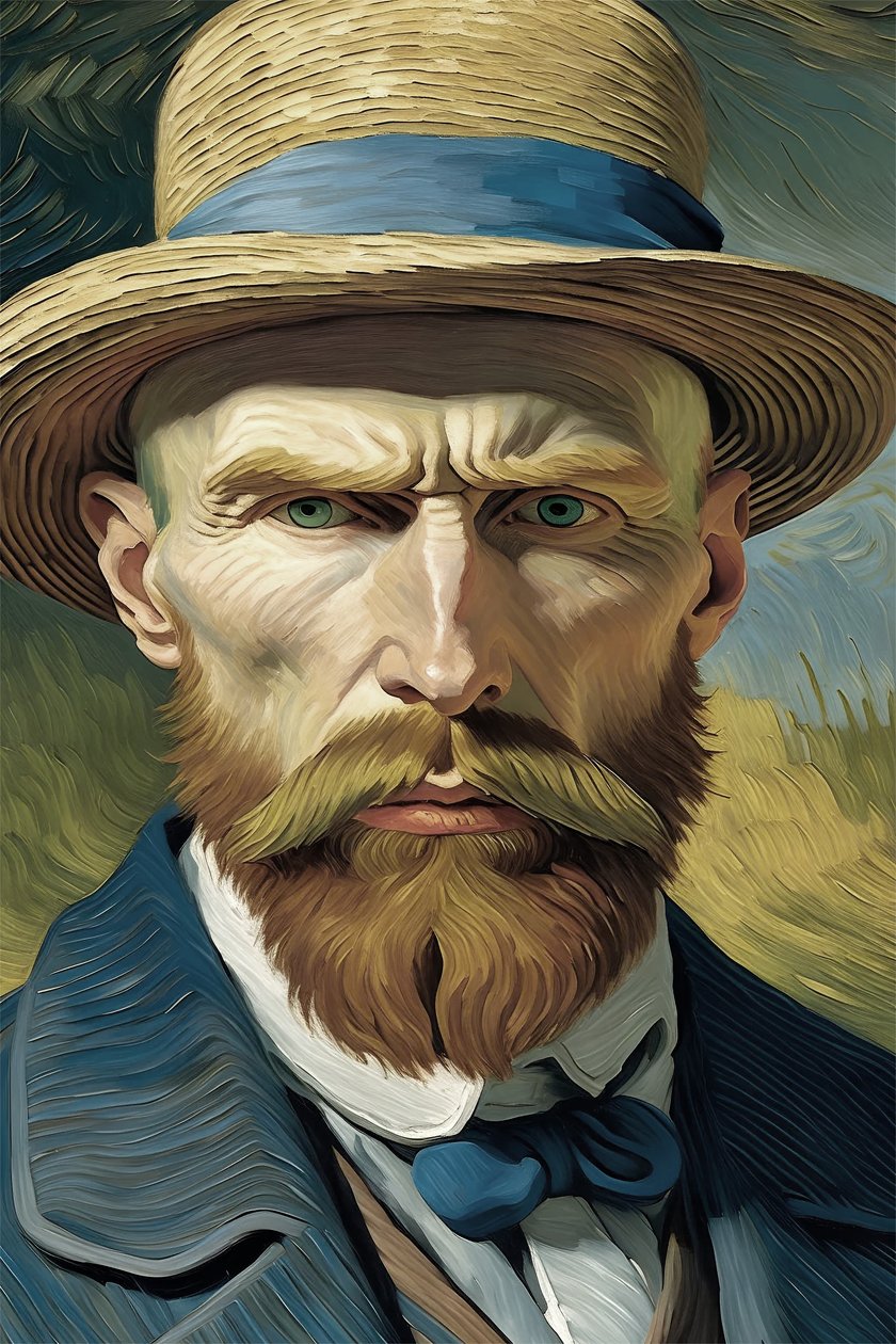 Retro vintage, porträttmålning av en man, van gogh, stil, väggkonsttryck av F. Abderrahim