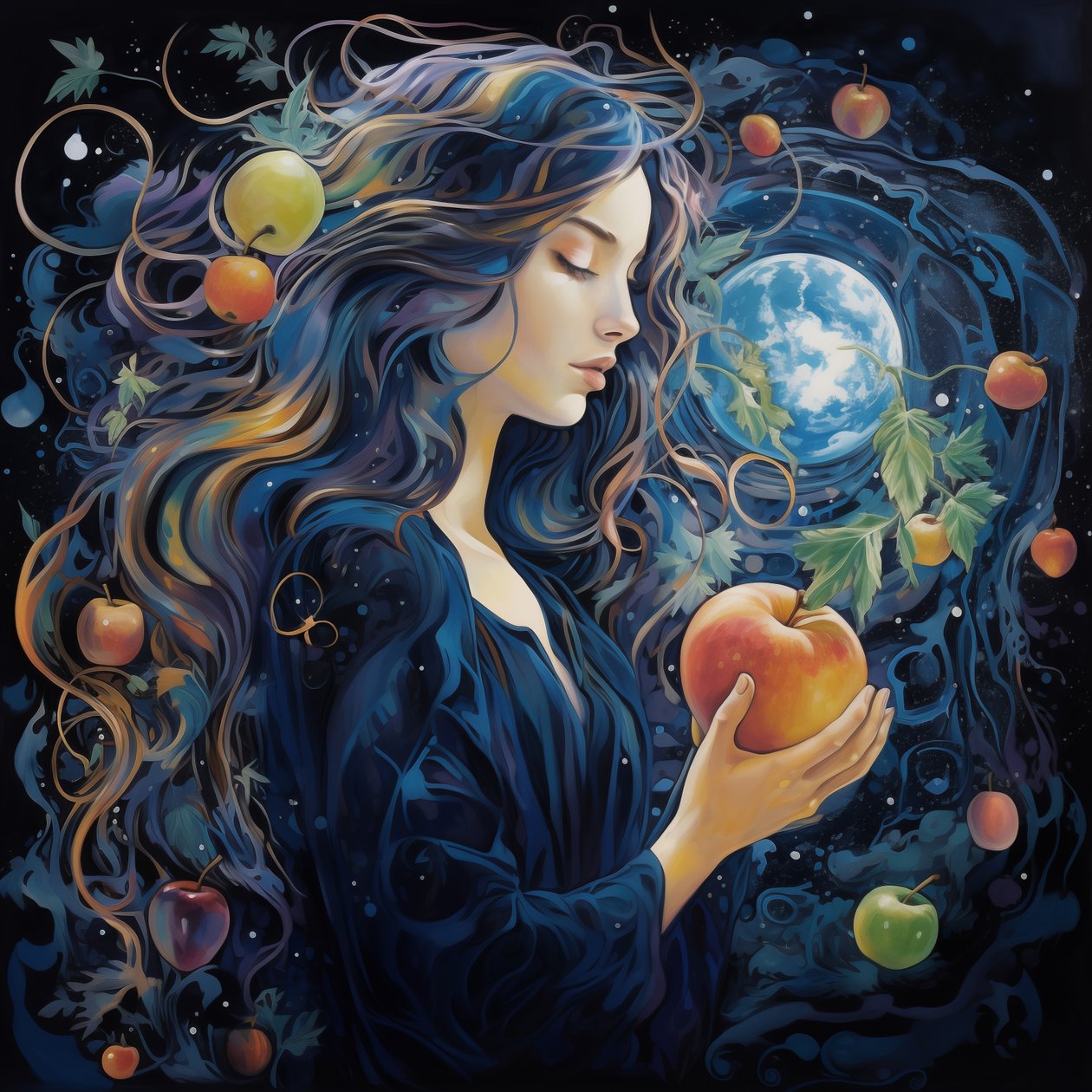 Sabbath Queen Divine Bride, glory of Moon, abstrakta surrealistiska väggkonsttryck av F. Abderrahim