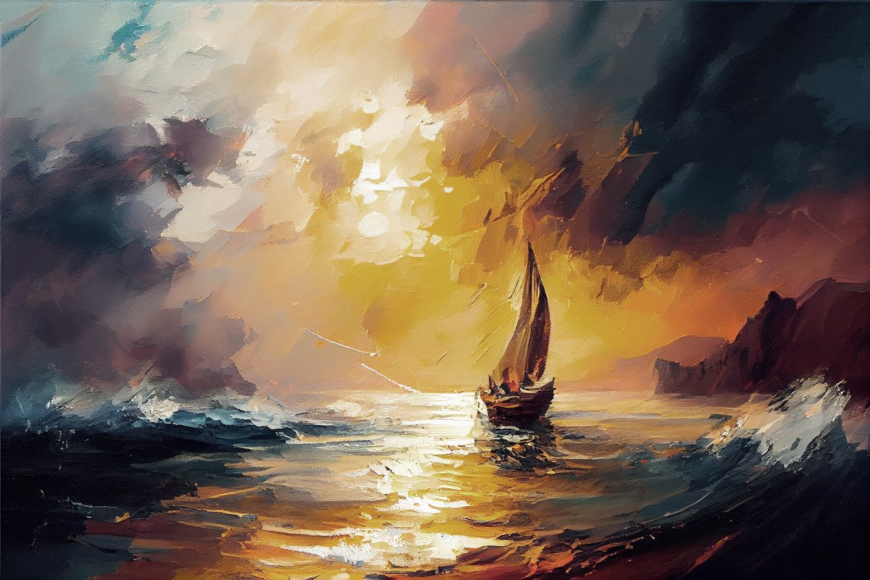 Sailboat in a Red Sunset Seascape på canvas, väggkonst tryck på begäran av F. Abderrahim