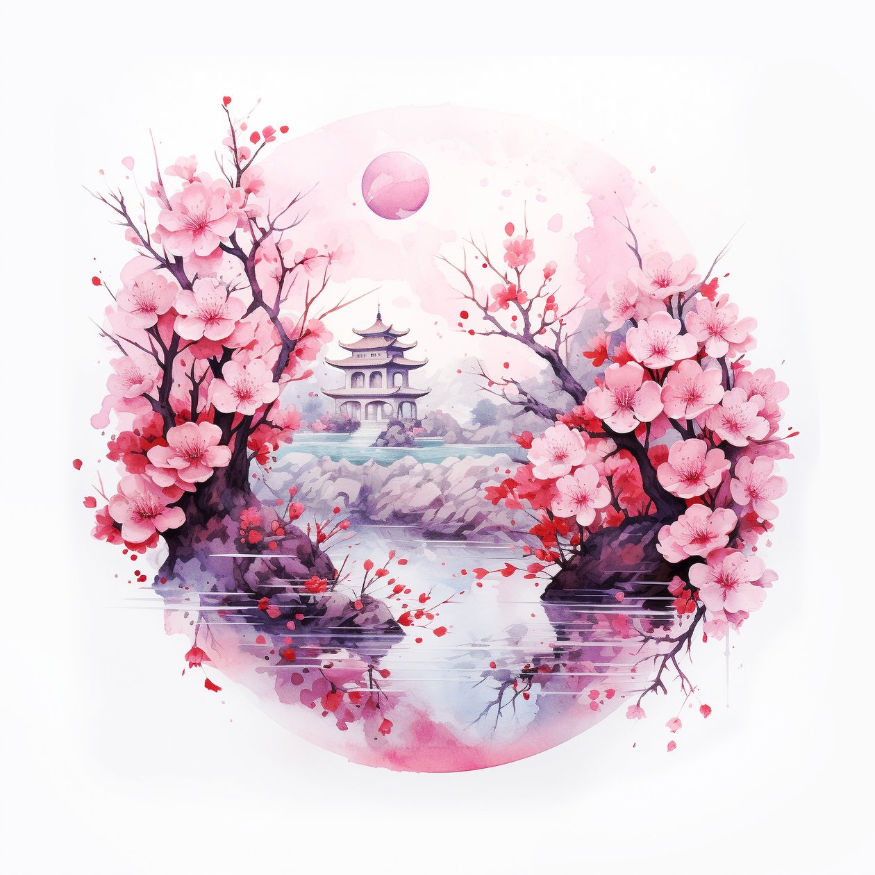 Traditionell japansk hemträdgård, yogaaffischer, meditationsväggkonsttryck av F. Abderrahim