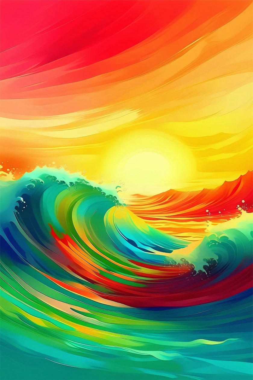 Waves in a rainbow sea waterscape on vertical Canvas, Living Room Studio Wall Decor av F. Abderrahim