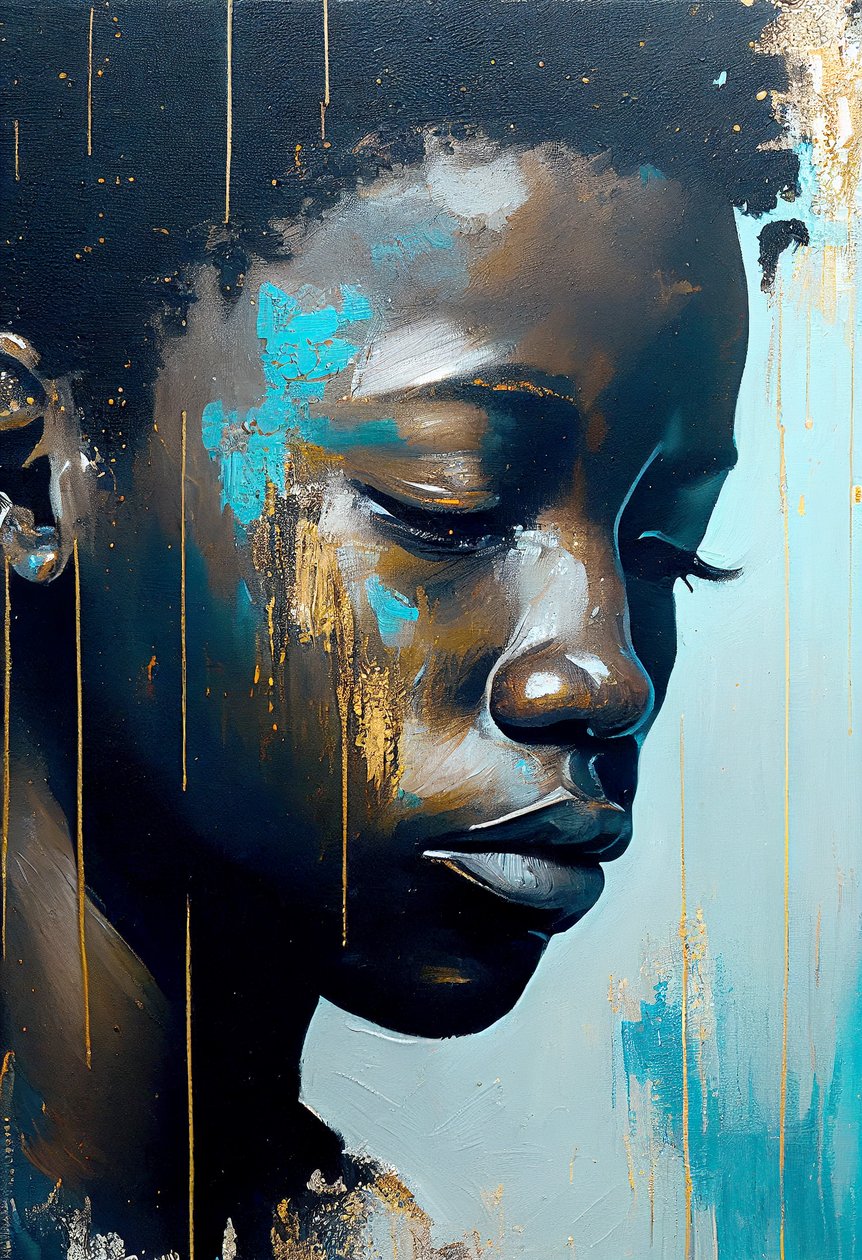 Abstrakt ung afrikansk man på canvas, väggkonst av F. Abderrahim