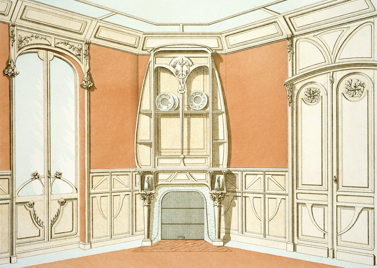 Inredning för en matsal, illustration från Menuiserie dArt Nouveau publicerad c.1900 av F. Barabas