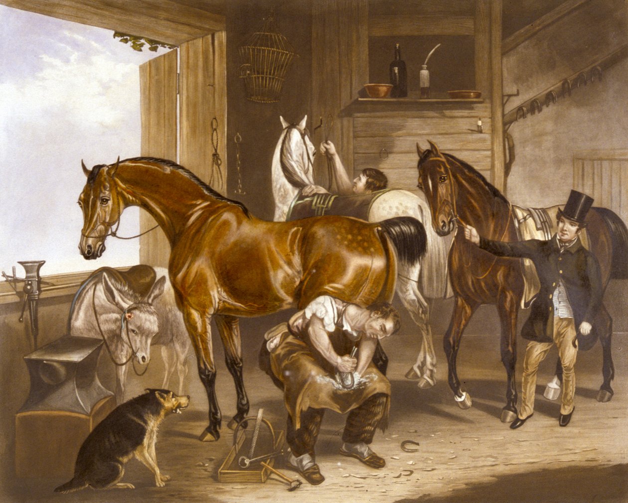 Veterinären, graverad av J.R. Mackrell (färg litho) av F. C. (after) Turner