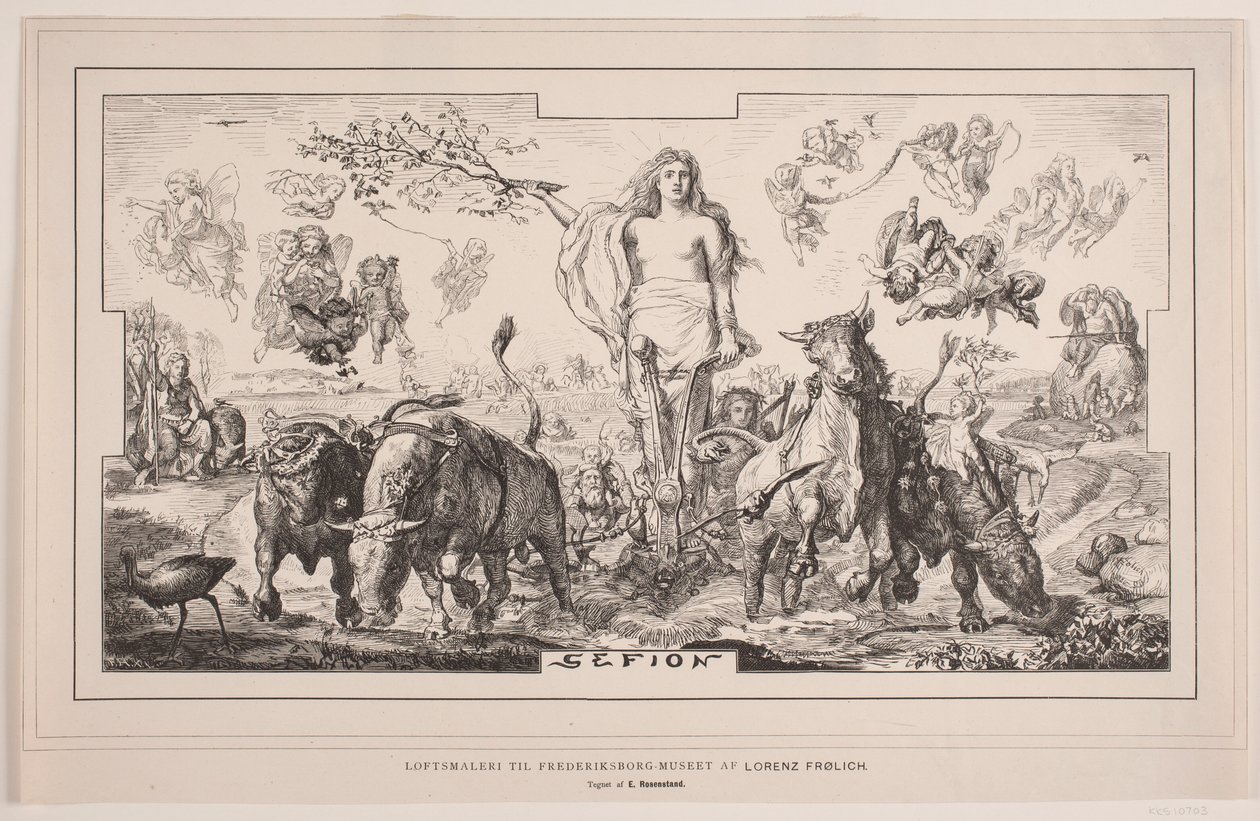 Gefion, takmålning för Frederiksborgsmuseet av Lorenz Frølich av F. Hendriksen