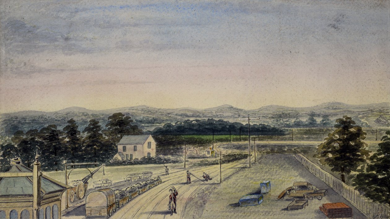 Vy från bron vid järnvägsstationen, Lingfield, Surrey mot Crowhurst av F. J. P.