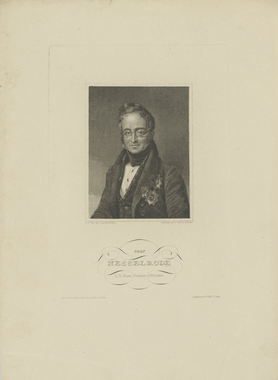 Porträtt av greve Karl Robert Nesselrode 1780-1862, 1832. av F. L. Lehmann