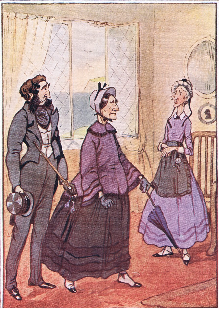 De gick högmodigt ut ur stugan, illustration från David Copperfield, 1914 av F. M. B. Blaikie