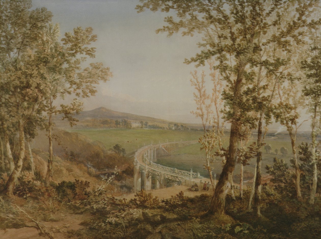 En vy av samma järnvägsviadukt sett från ovan, c.1849 av F. S. Cook