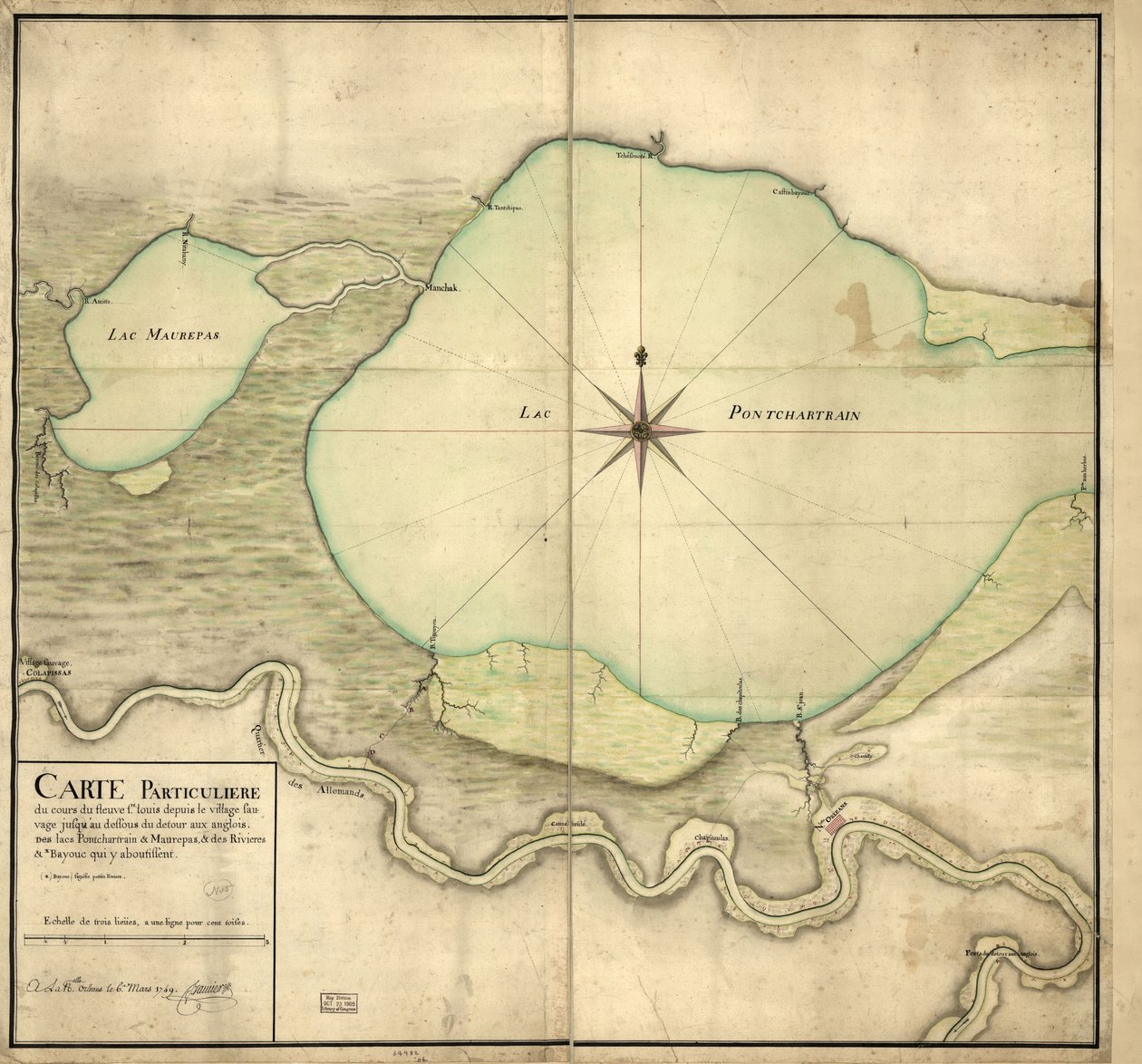 Särskild karta över St. Louis-flodens lopp från den vilda byn till nedanför Detour aux Angloix, sjöarna Pontchartrain & Maurepas & floderna & bayouc som leder dit av F. Saucier