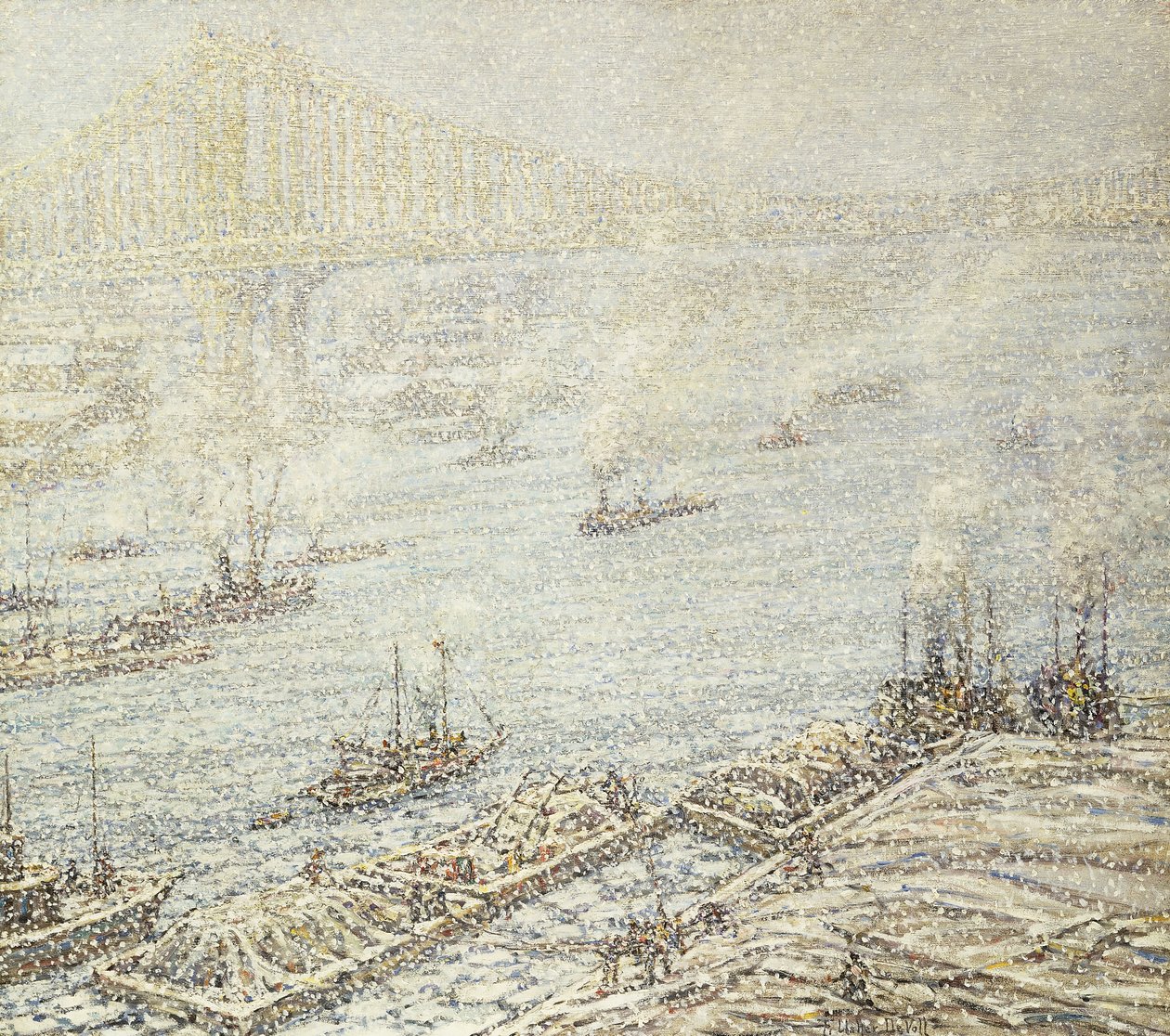 East River, New York, vinter, ca 1915 (olja på duk) av F. Usher de Voll