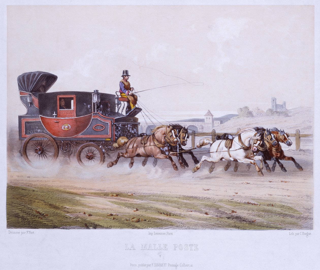 The Mail Coach, graverad av Charles Bargue (1826-83) av F. after Fort