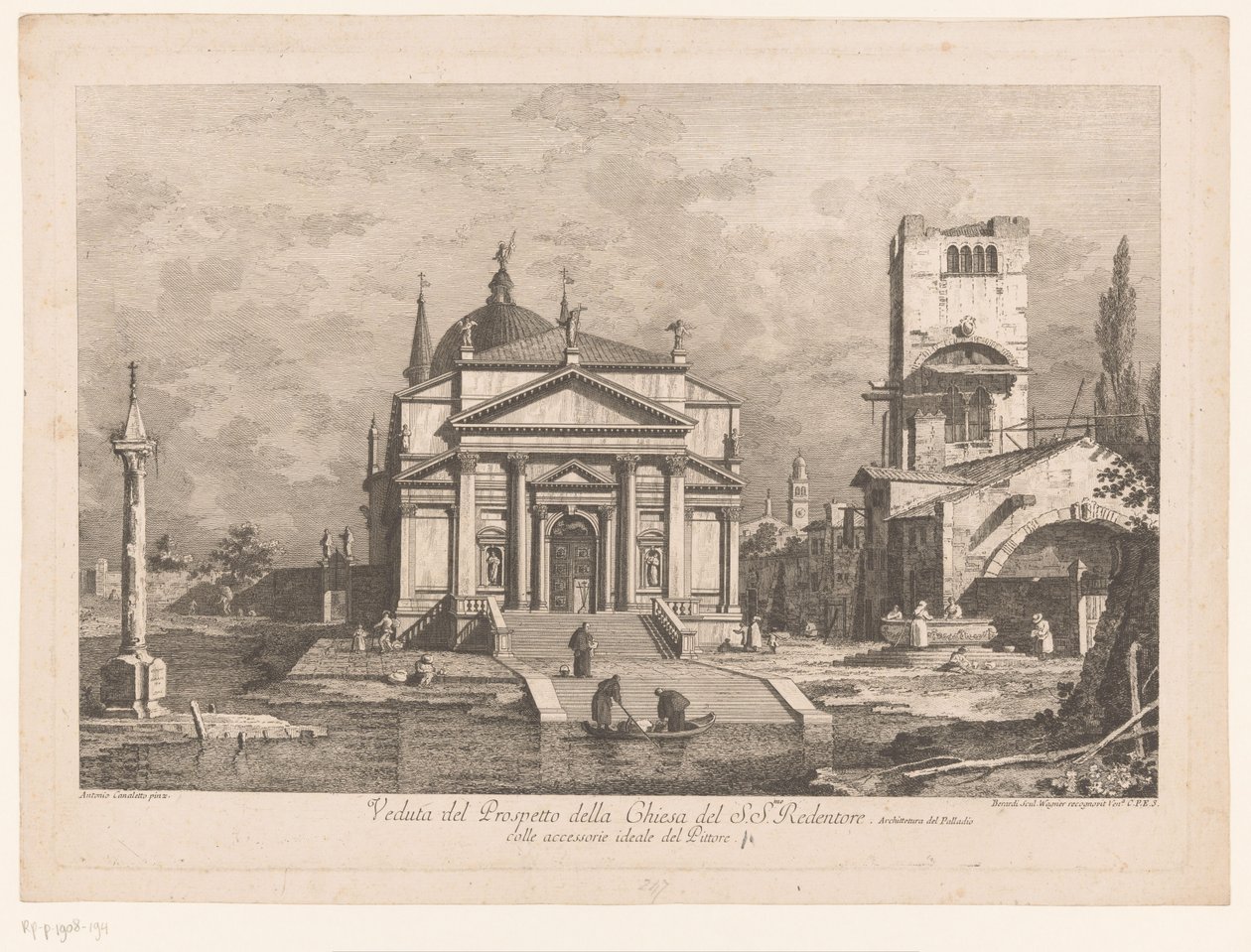 Utsikt över Il Redentore i Venedig Veduta del Prospetto della Chiesa del S.S.mo Redentore (titel på objekt) Utsikt över Venedig efter Canalettos mönster (serietitel) av Fabio Berardi