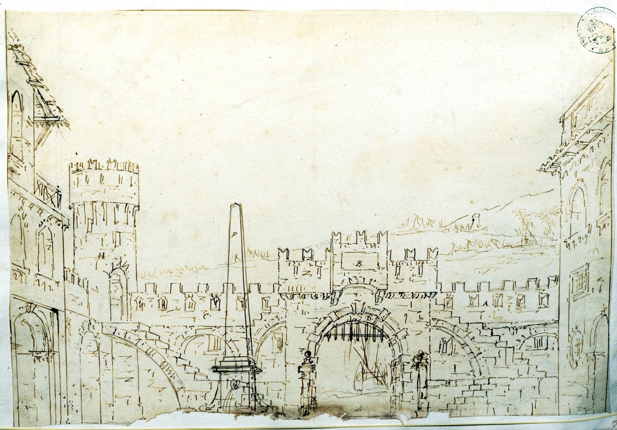 Scenografisk miljö av F. Galliari för Antonio Vivaldis opera "Caton d
