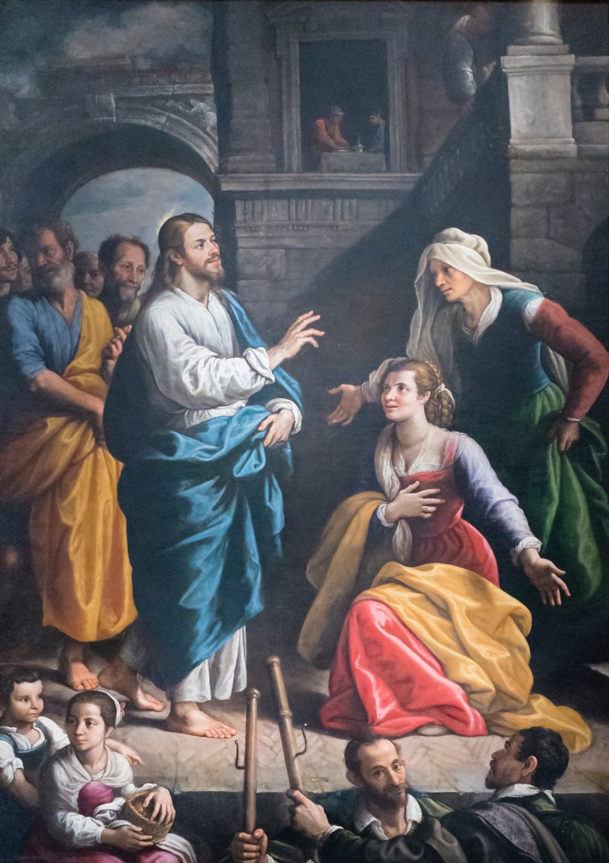 Kristus gästade Marta och Maria i deras hus av Fabrizio Santafede