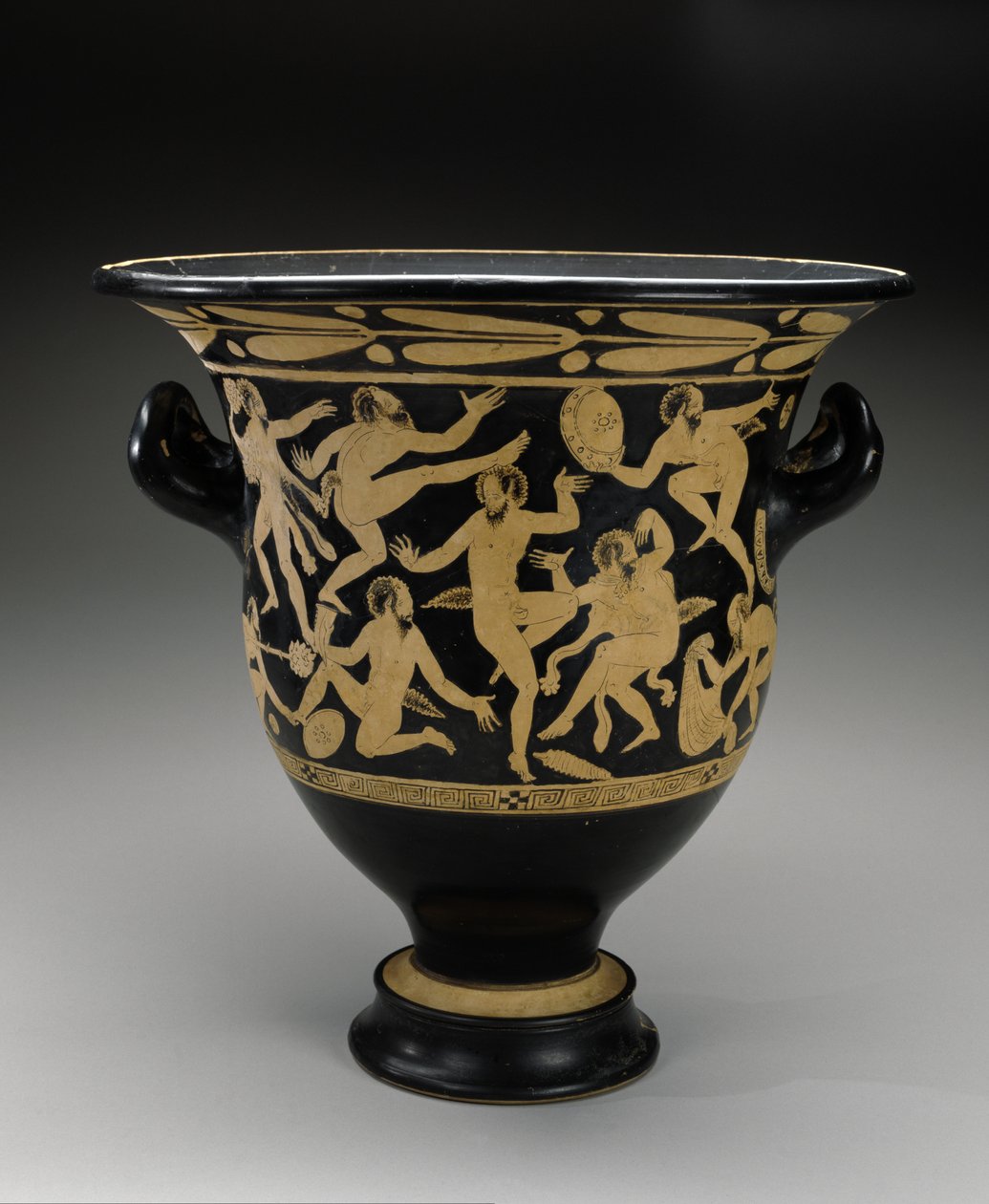 Klockkrater med vit figur med dansande satyrer, 400-351 f.Kr. (terrakotta) av Faliscan