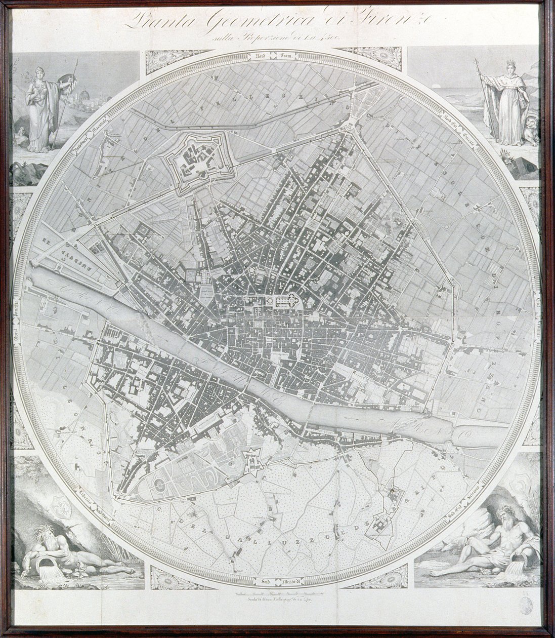 Karta över Florens, 1843 och 1866 (för detaljer se 100311) av Fantozzi