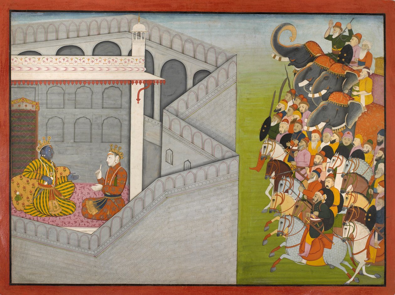 Belägringen av Mathura av Jarasandha från serien Guler-Basholi "Bhagavata Purana" av Fattu