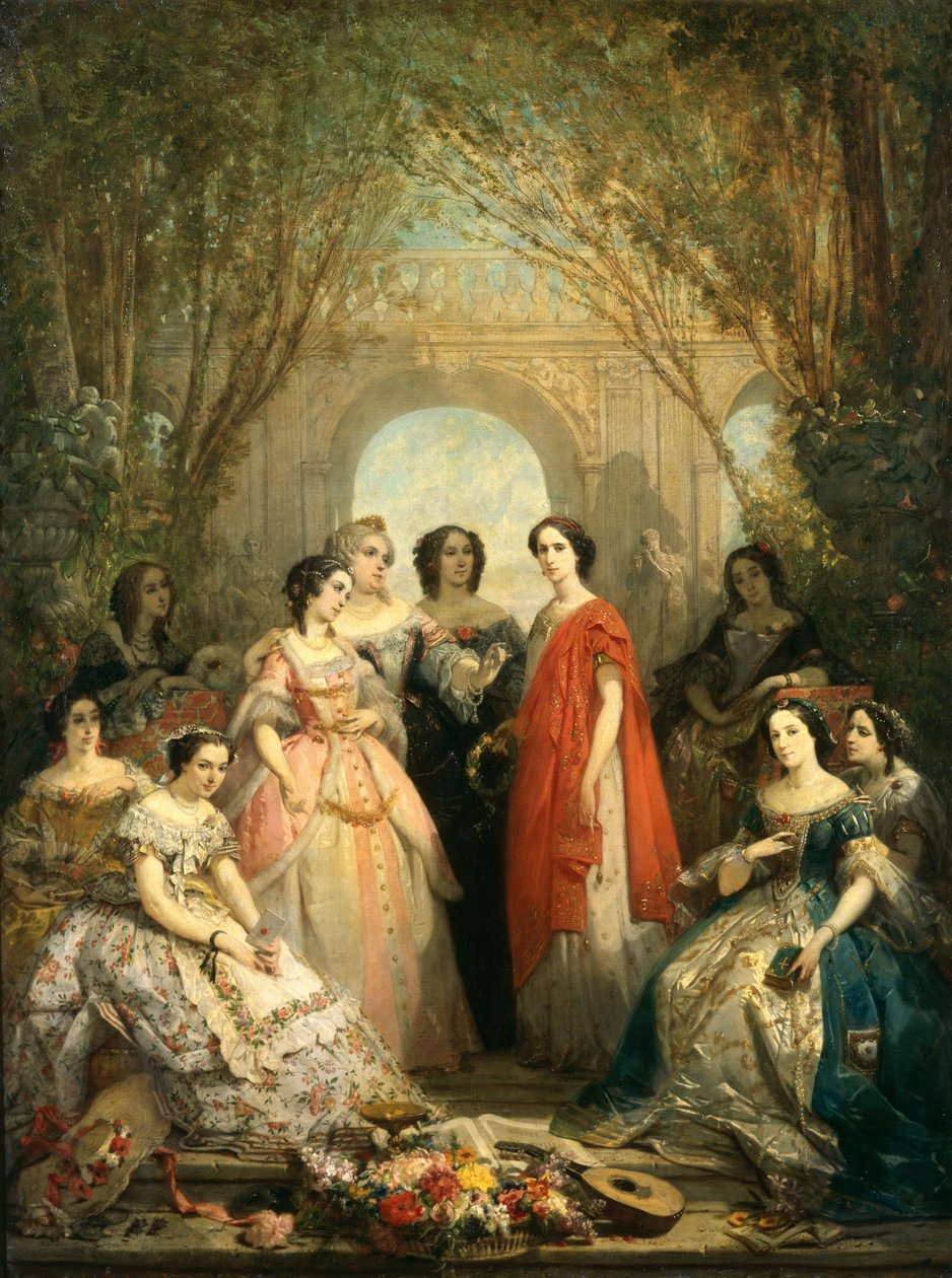 Kvinnorna i Comedie Francaise i sina kostymer, 1855 av Faustin Besson