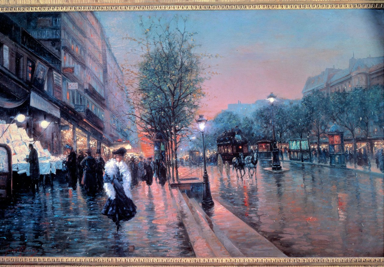 Utsikt över Grands Boulevards i Paris Målning av Fausto Giusto (1900-talet). 1900 Privat samling av Fausto Giusto