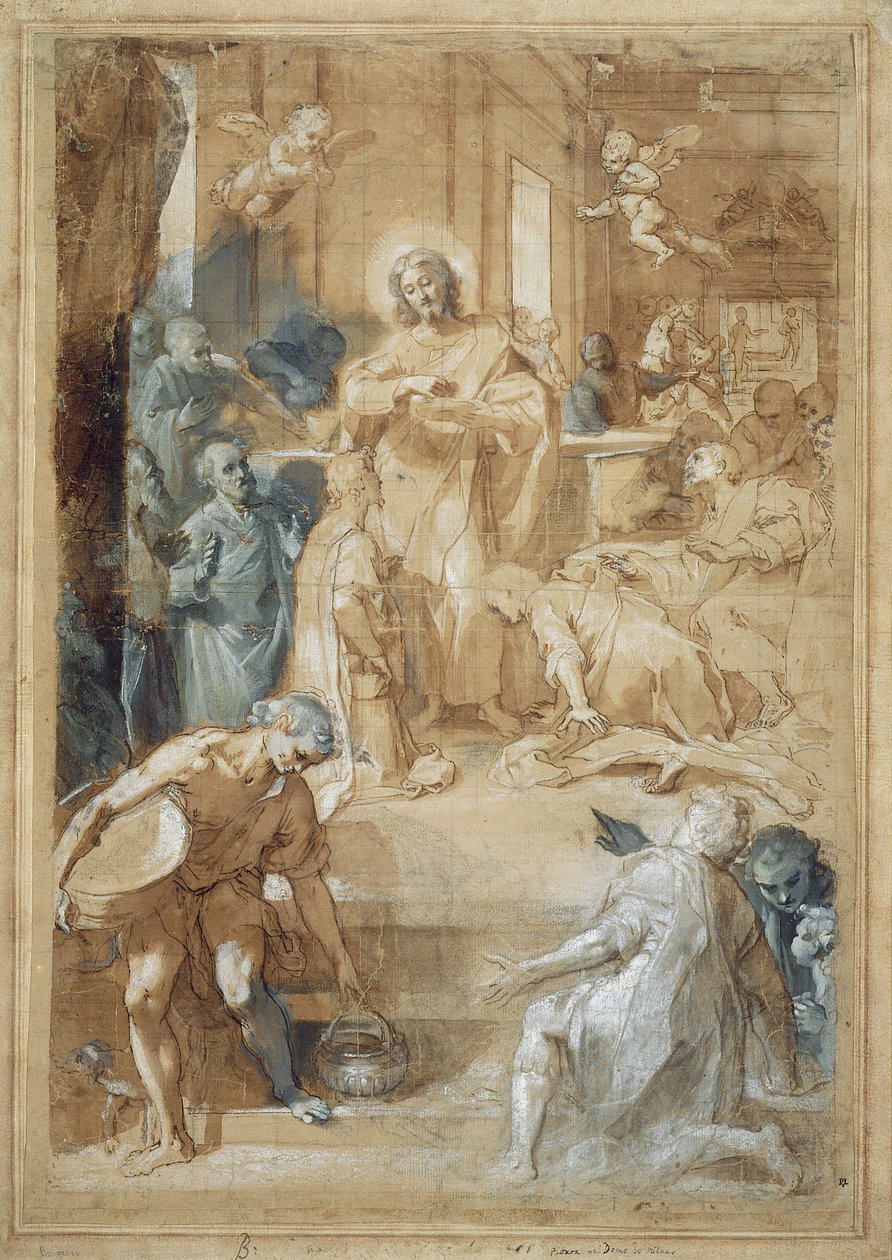 Eukaristininstitutionen, ca 1603 (bläck med tvätt, svart krita och grisailleolja på papper) av Federico Barocci