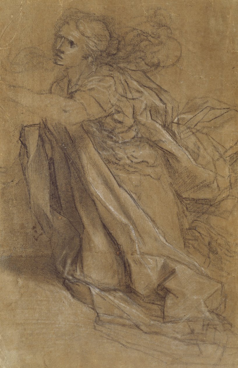 Magdalena (svartvita kritor på gulfärgat papper) av Federico Barocci