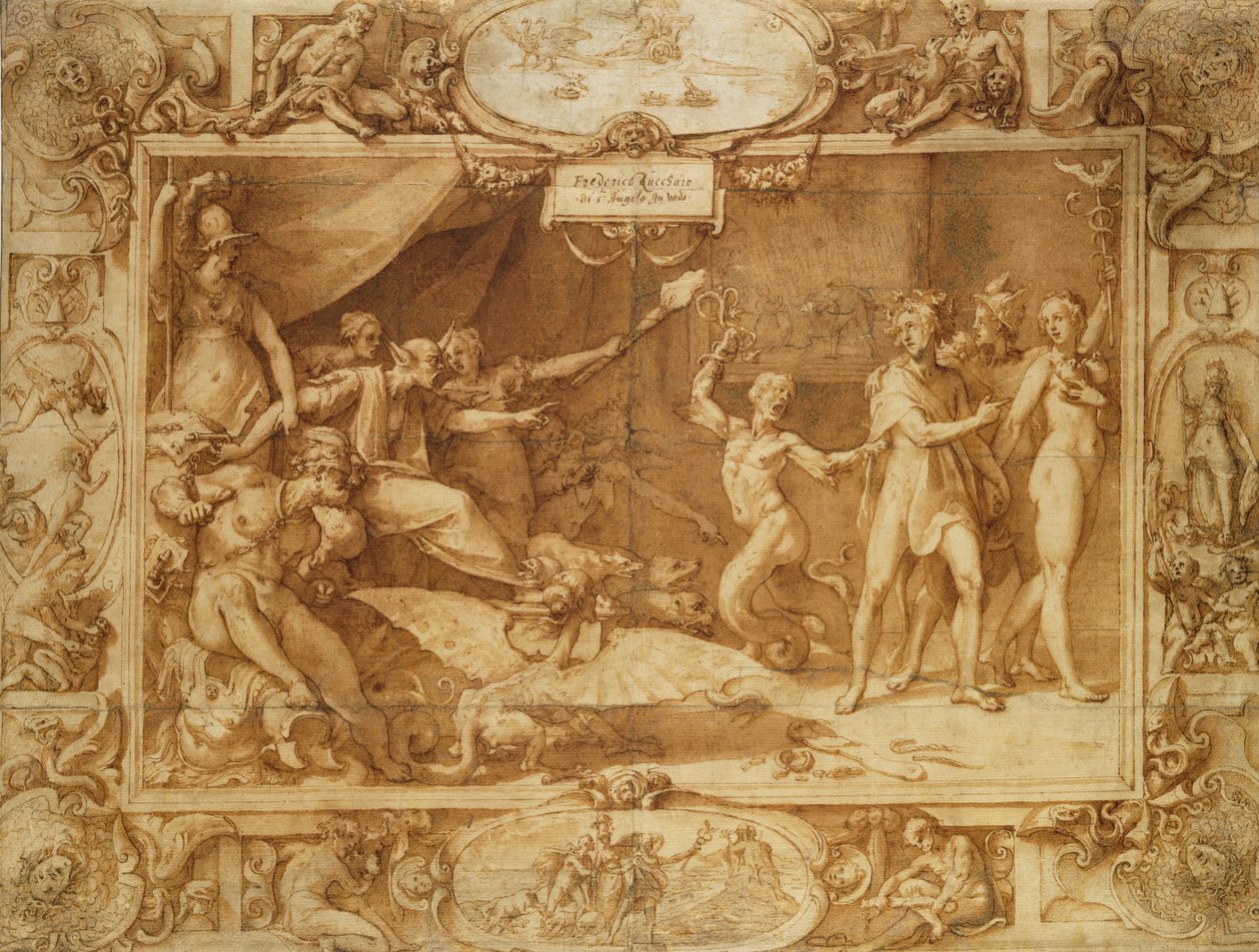 Apollo leds vilse, ca 1572 (penna och bläck med tvätt på kalkerpapper över penna) av Federico Zuccaro