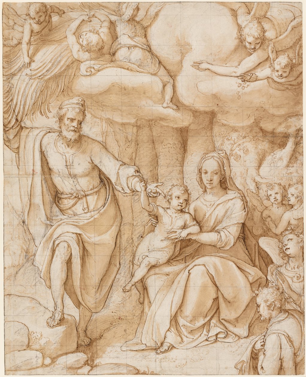 Vila på flykten till Egypten (svart krita med penna och bläck och tvätt på papper) av Federico Zuccaro