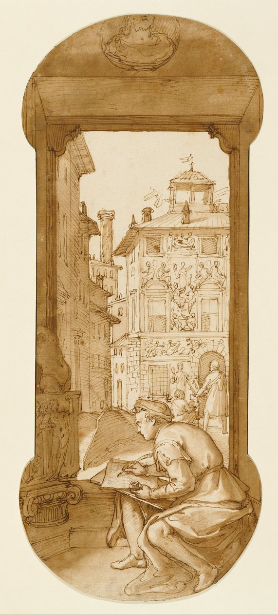 Taddeo Drawing after the Antique; In the Background Copying a Façade by Polidoro av Federico Zuccaro