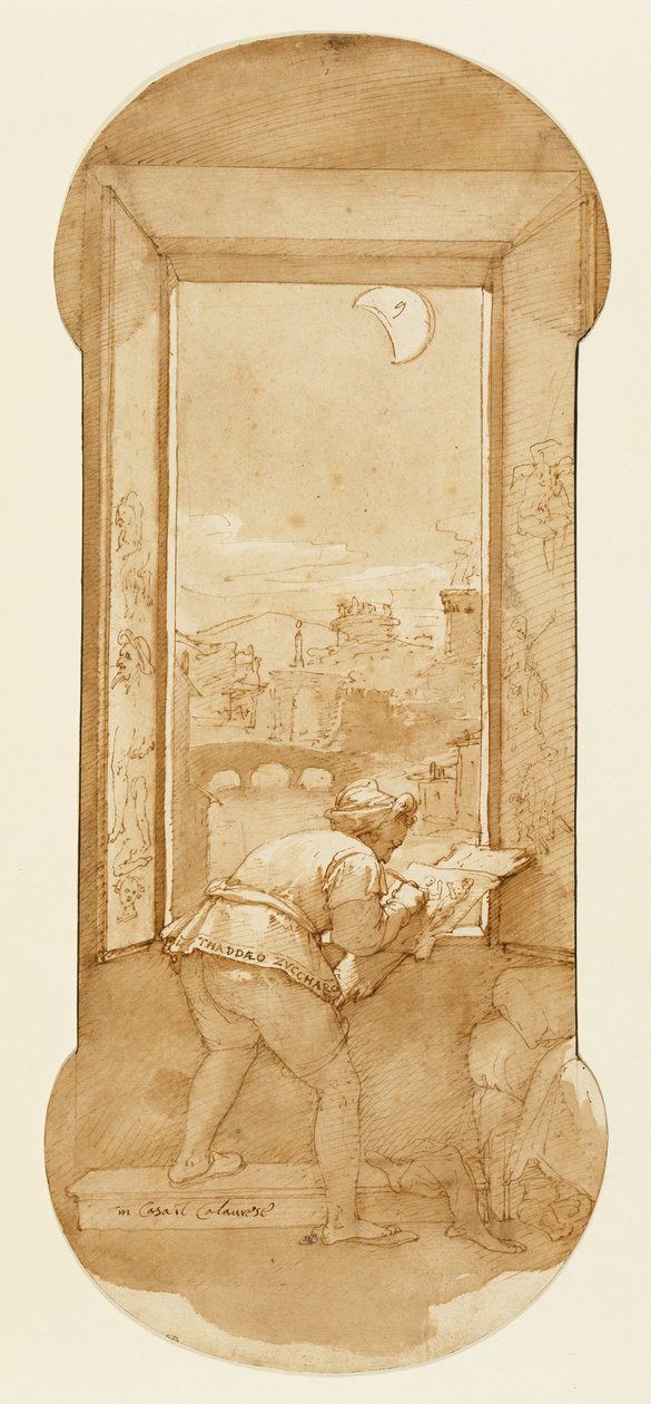 Taddeo Drawing by Moonlight in Calabreses House av Federico Zuccaro