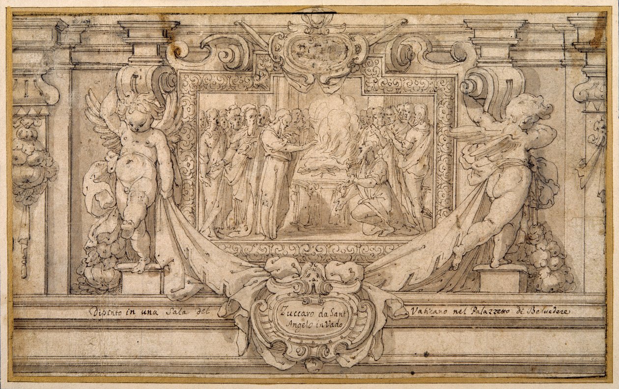 Påsken (penna & brunt bläck med brun tvätt på vitt papper) av Federico (studio of) Zuccaro