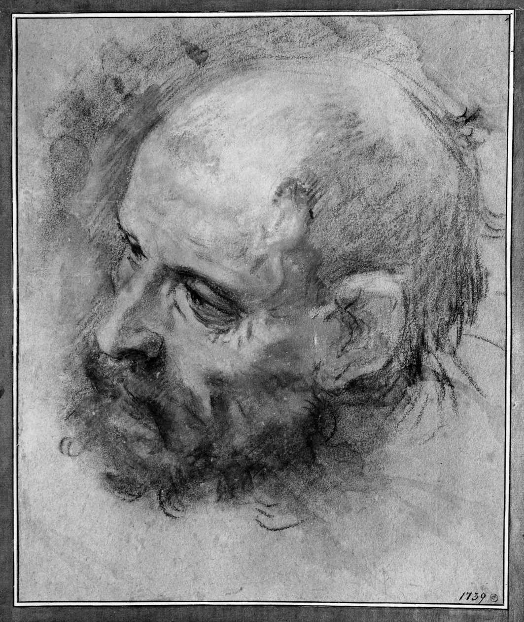 Huvudstudie av en skäggig man vänd åt vänster och lutad åt sidan av Federico Barocci