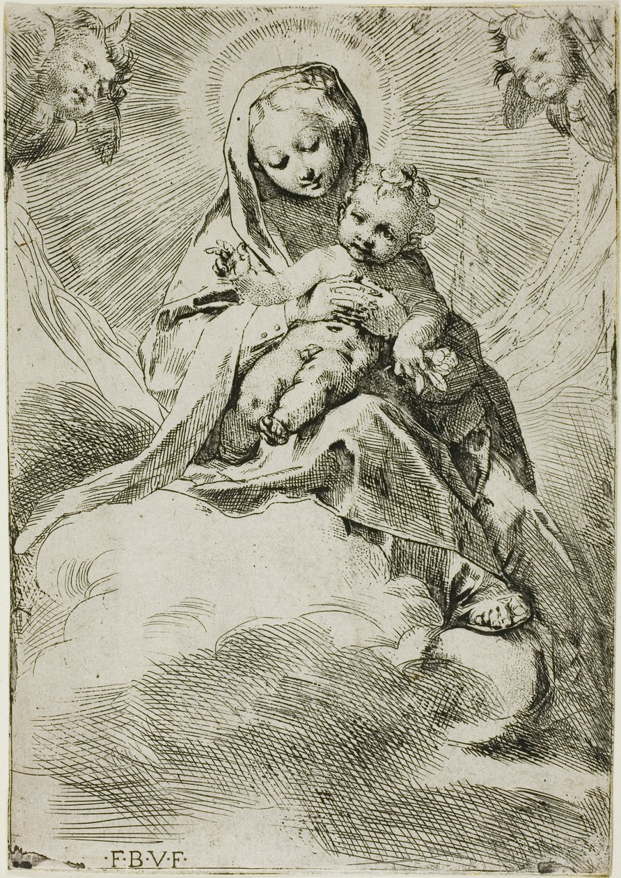 Madonna med barn på moln av Federico Barocci
