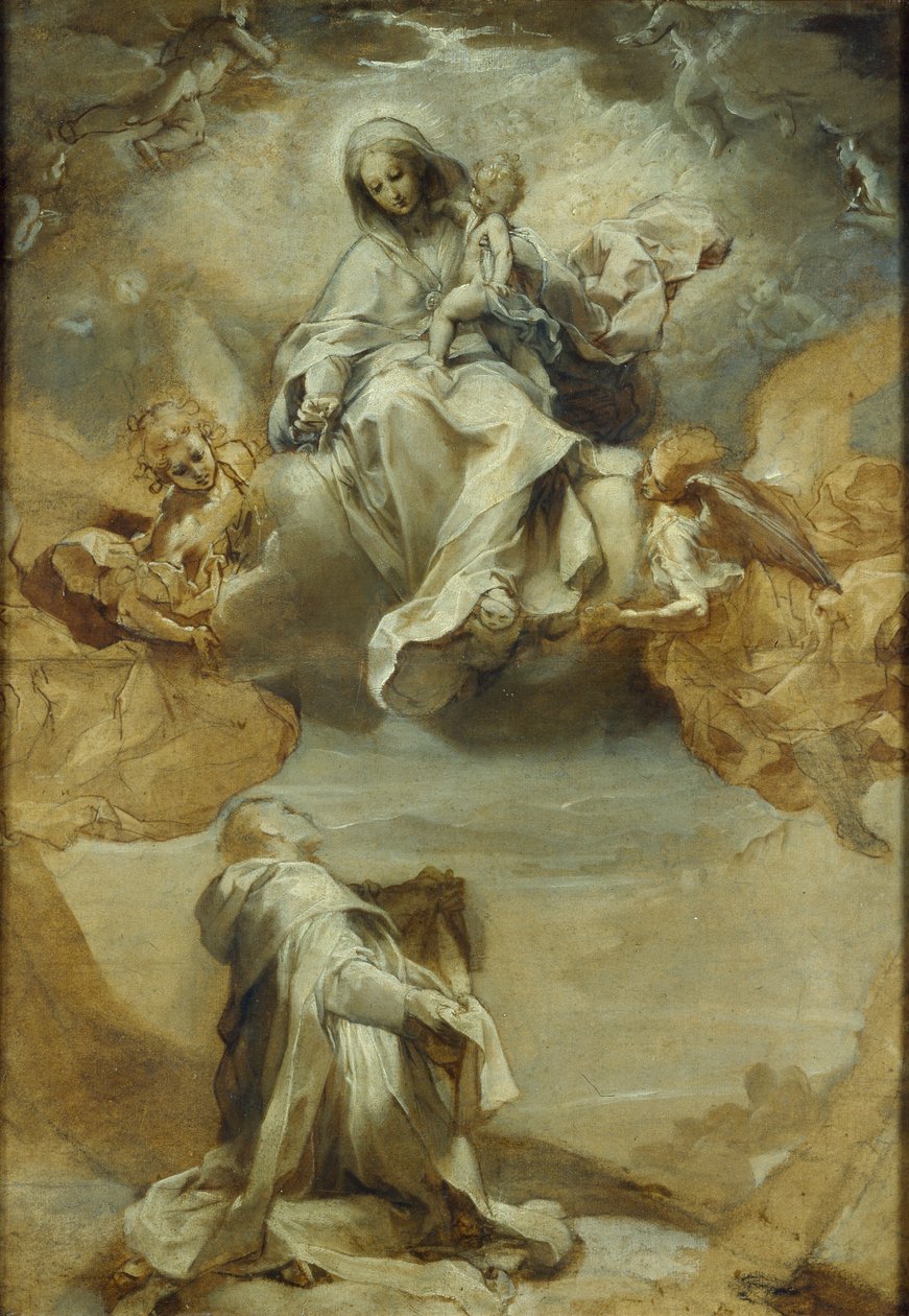 St Dominic de Guzman tar emot rosenkransen, c1588 av Federico Barocci