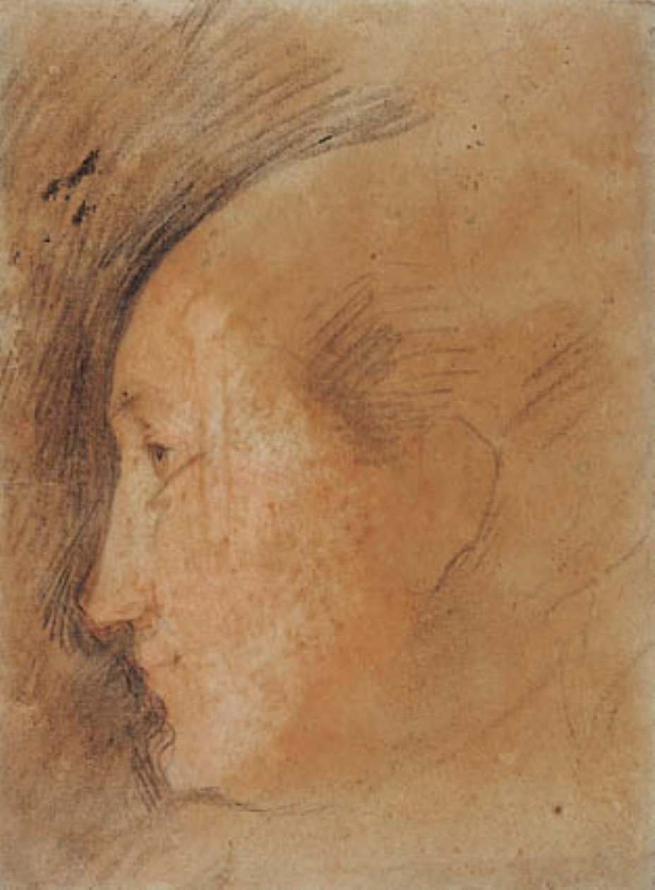 Kvinnans huvud i profil till vänster av Federico Barocci