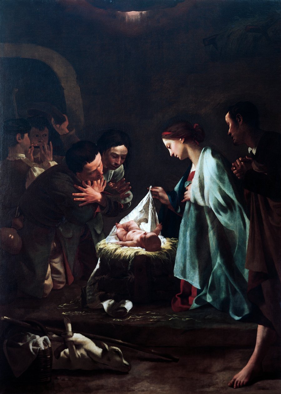 Tillbedjan av herdarna av Federico Bencovich (1677-1753), olja på panel, 233x166 cm, detalj av Federico Bencovich