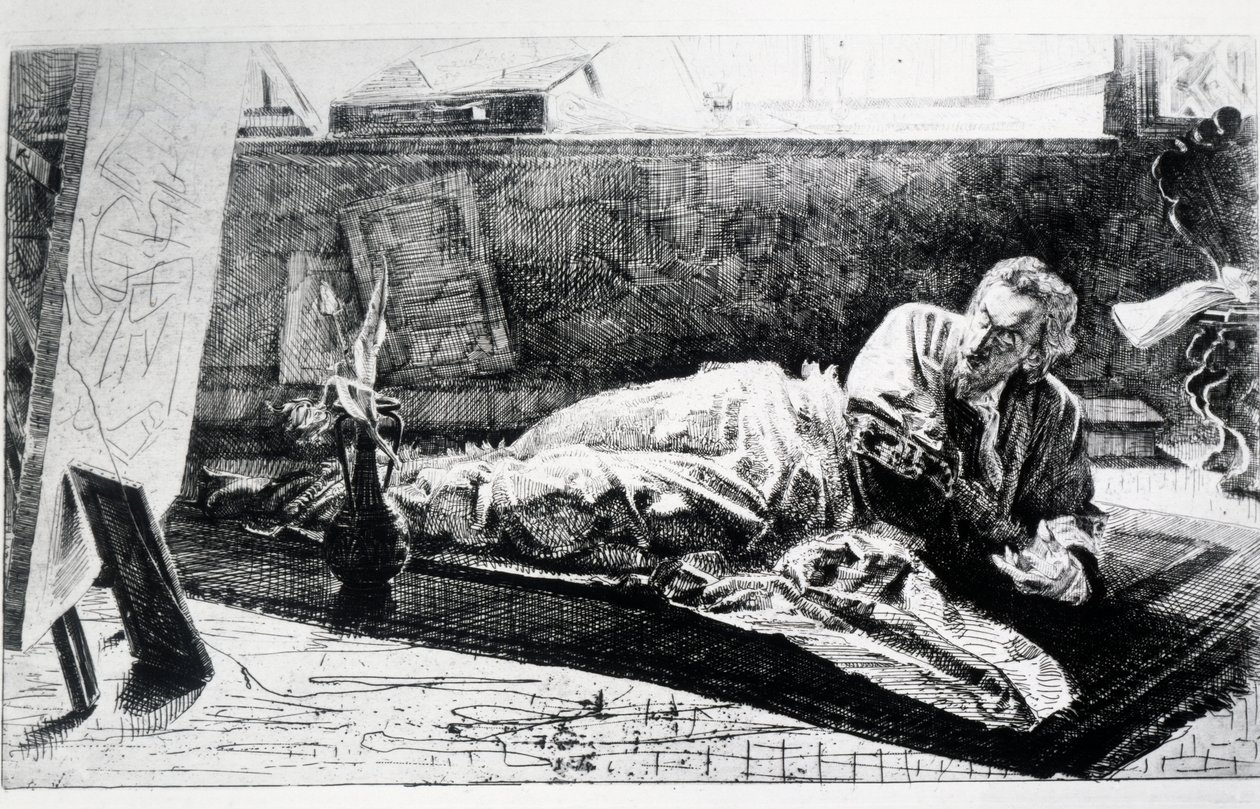Carthusian eller At the Charterhouse of Pavia (etsning) av Federico Faruffini