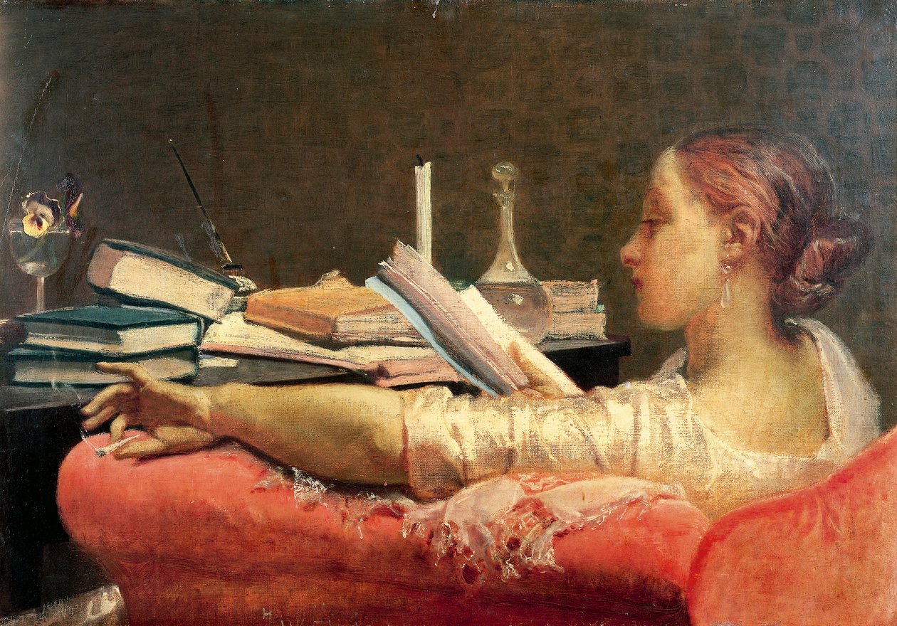 The Reader av Federico Faruffini (1831-1869), olja på duk, 405 cm x59 av Federico Faruffini