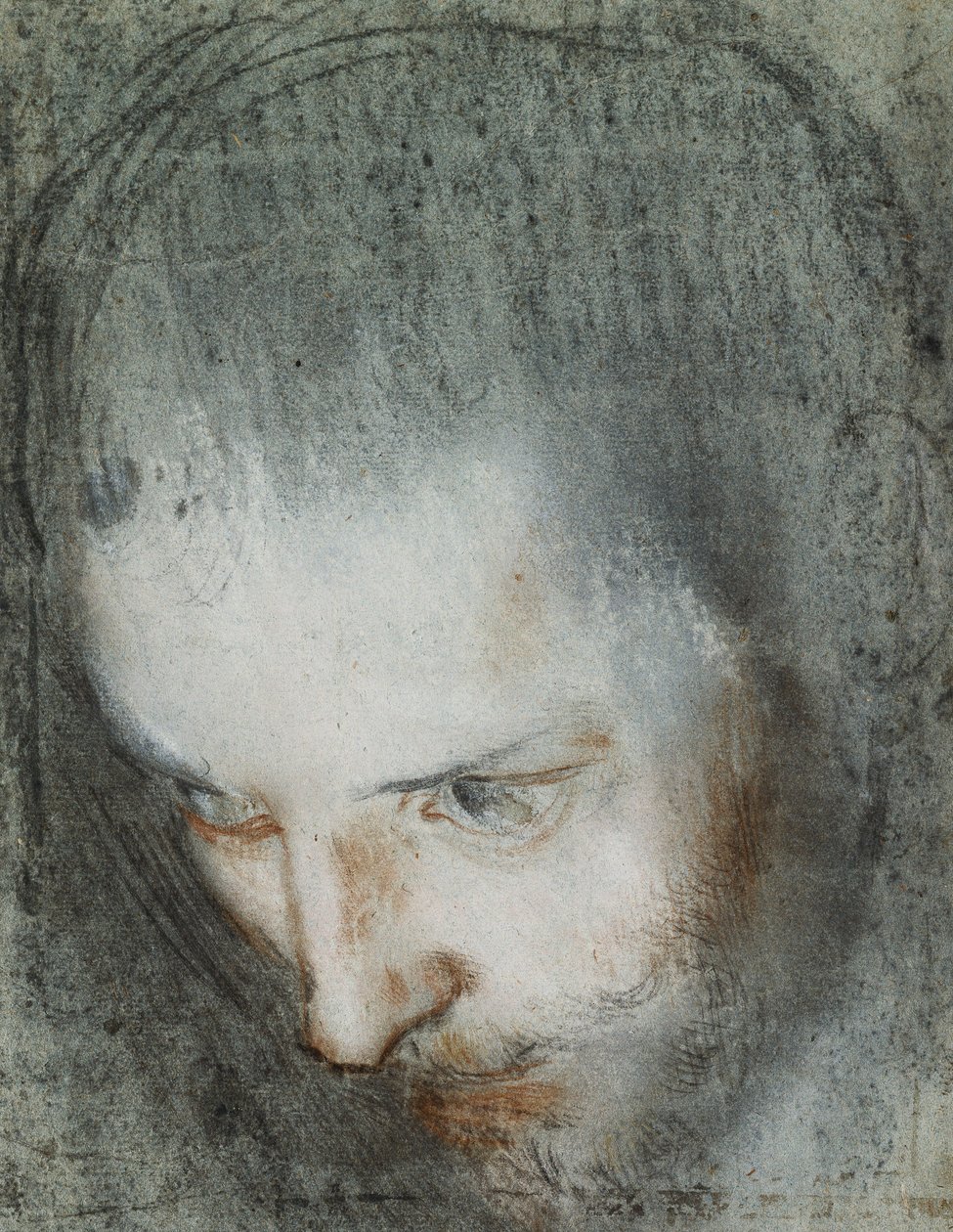 Chef för Saint Francis ser uppåt till vänster, av Federico Fiori Barocci or Baroccio