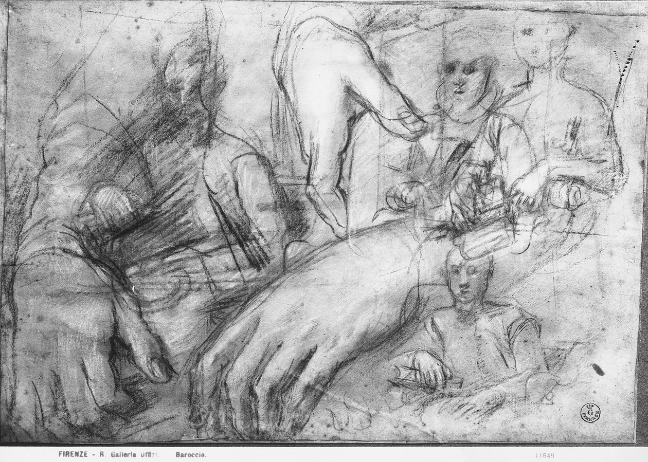 Studie av händer för ett porträtt av Ippolito della Rovere (svarta, röda och vita krita på papper) av Federico Fiori Barocci or Baroccio