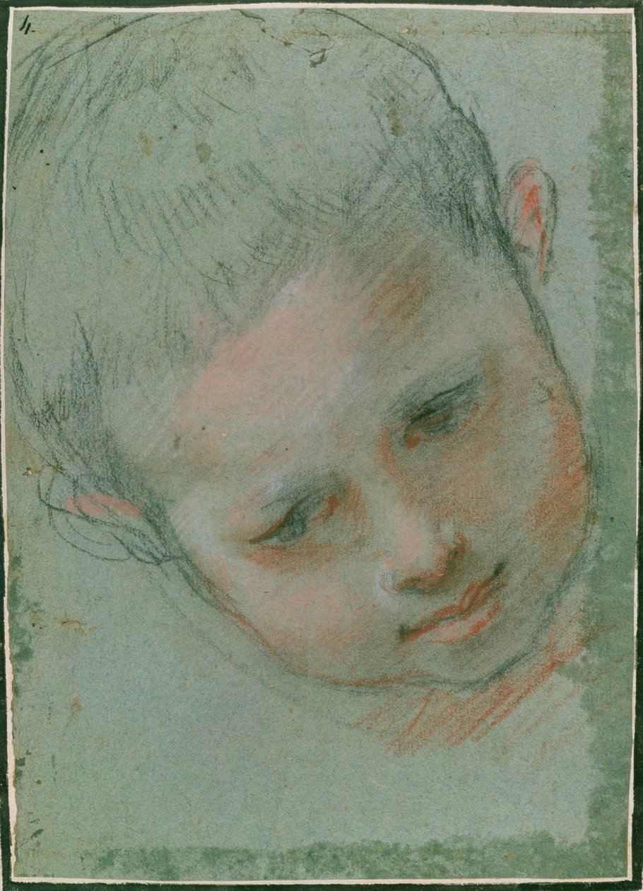 The Head of a Boy, ca 1586-89 svart, röd, vit och kötttonad krita) av Federico Fiori Barocci or Baroccio