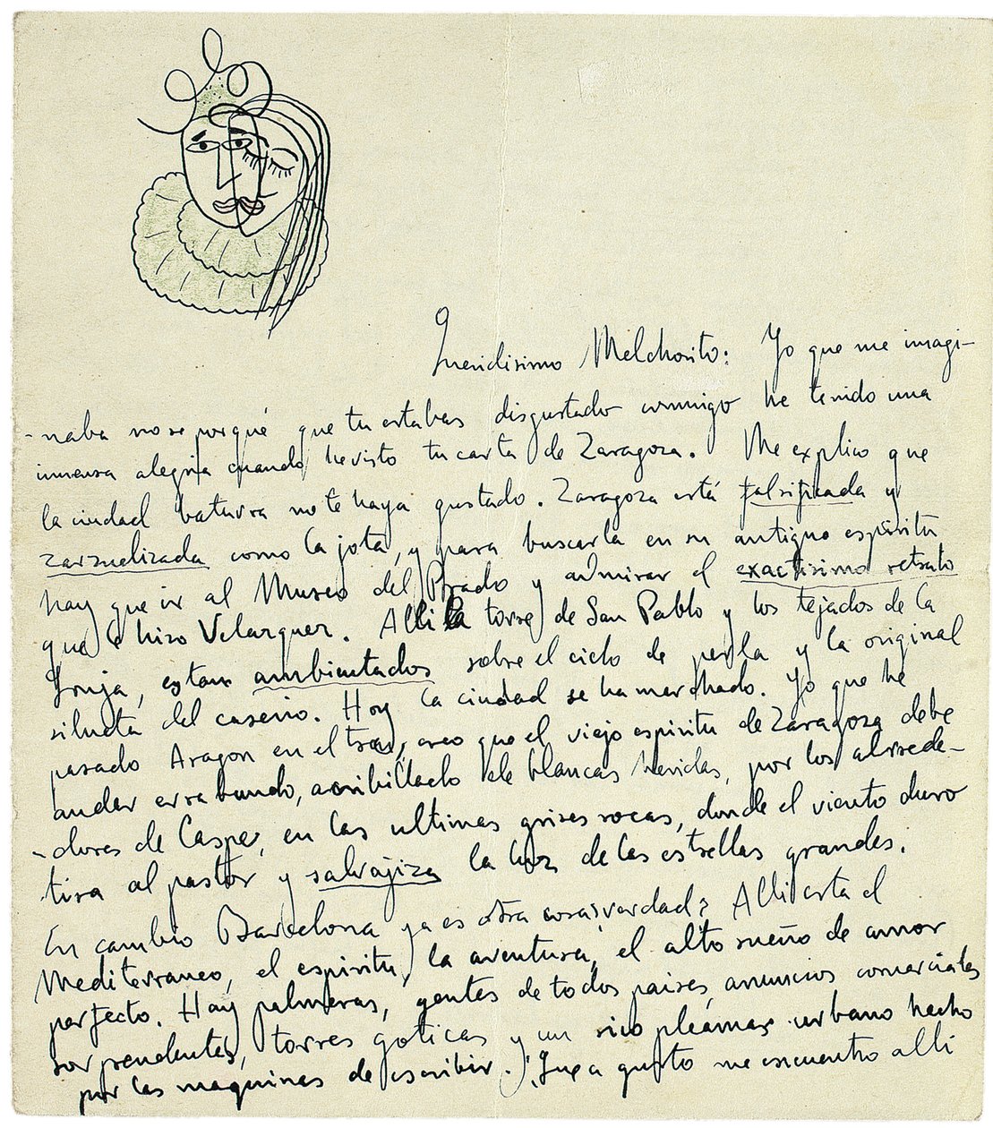 Autografbrev till Melchor Fernandez Almagro, Granada, slutet av januari 1926 av Federico Garcia Lorca