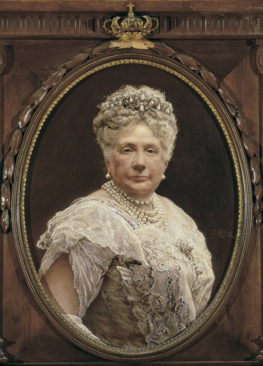 Porträtt av Isabella av Borbon, Infanta av Spanien, dotter till Isabella II och syster till Alfonso XII (olja på duk) av Federico Godoy y Castro