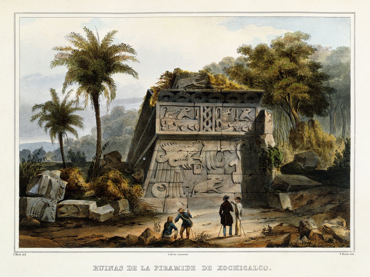 Ruinerna av pyramiden i Xochicalco, 1839? av Federico Mialhe