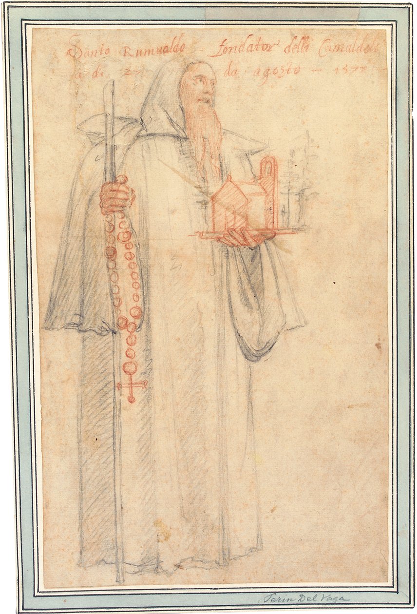 Fra Stefano, kamaldoliternas prokurator i Vallombrosa, som Saint Romuald, med en modell av en kyrka och ett radband, 1577 av Federico Zuccaro