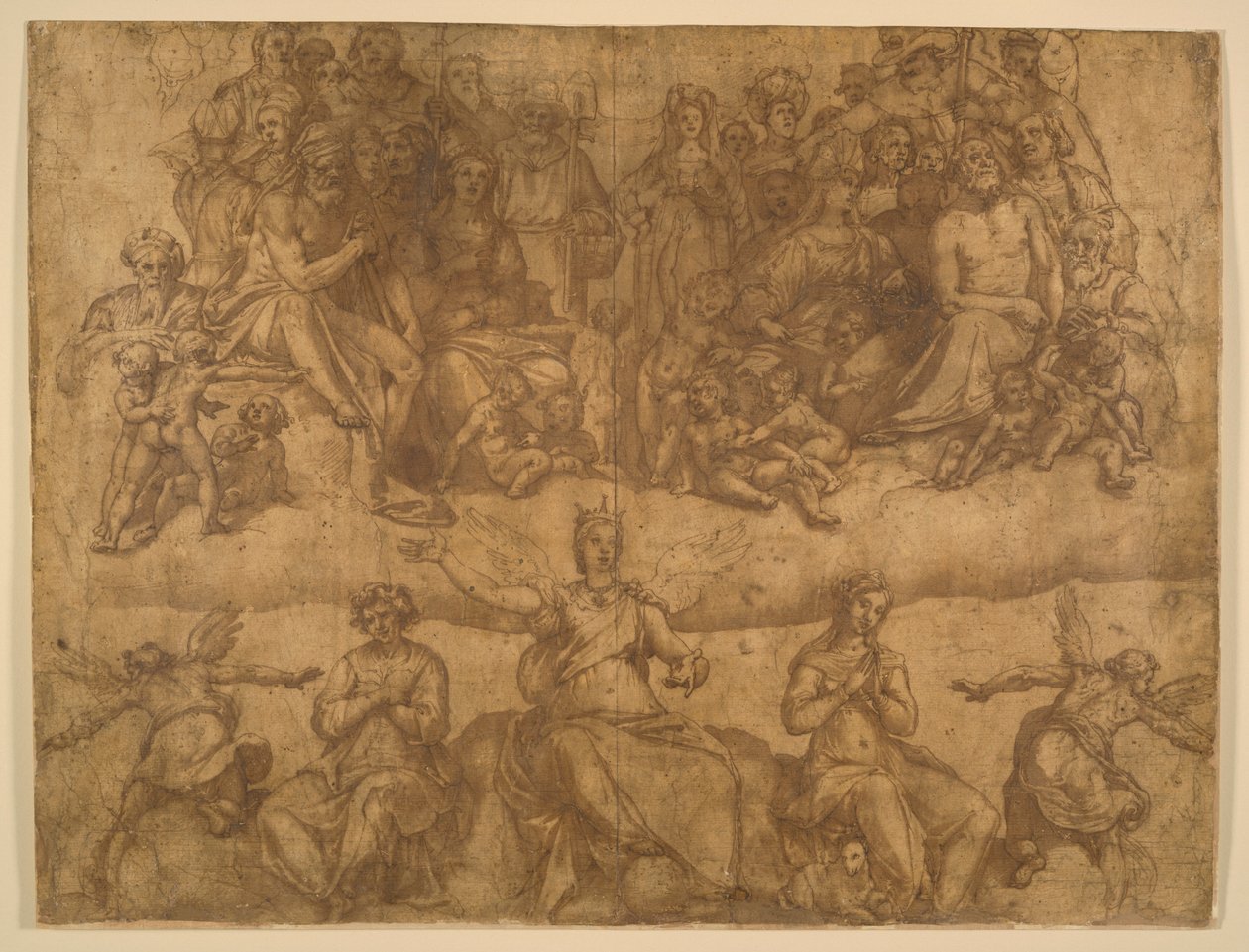 Återlösta själar och allegoriska figurer, studie för den sista domen fresk i kupolen i Duomo, Florens av Federico Zuccaro