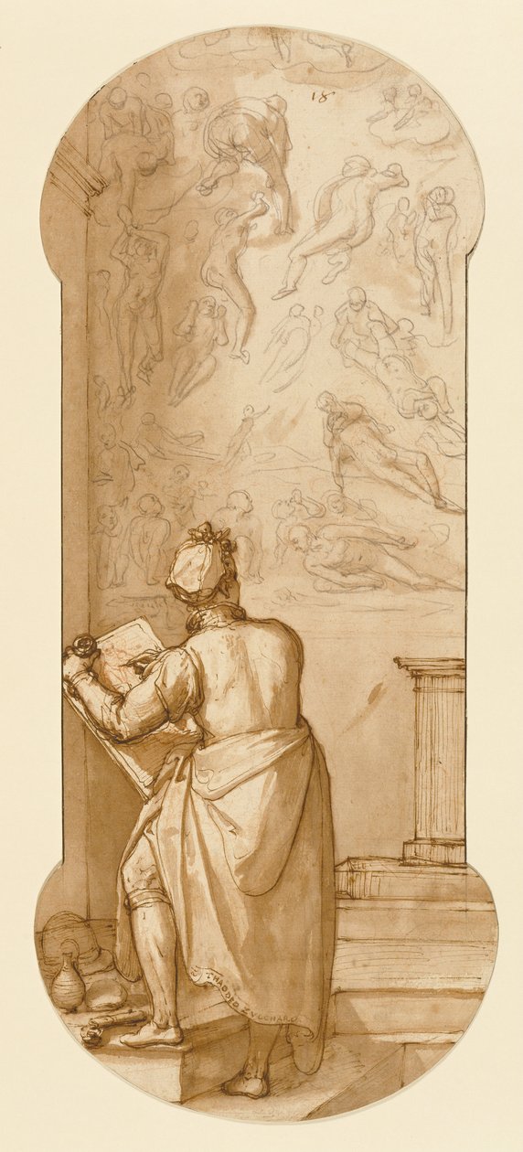 Taddeo i Sixtinska kapellet teckning av Michelangelos "Last Judgement" av Federico Zuccaro