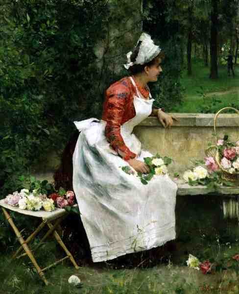Samla blommor (olja på duk) av Federigo Andreotti